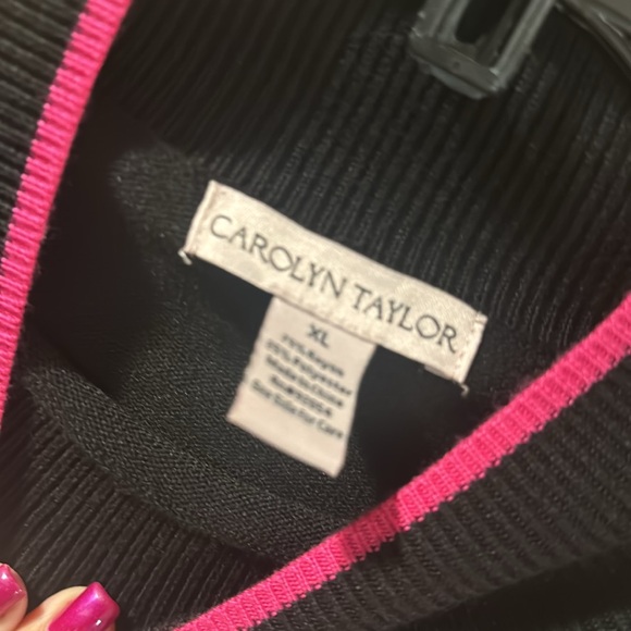 Carolyn Taylor Stripped Mock Turtleneck Sweater with pink design women’s size XL - Picture 4 of 4
